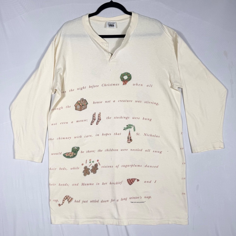 Vtg 90s Twas the Night Before Christmas Henley Nightgown Shirt Dress OS Cottage